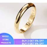 👉 Goud vrouwen YANHUI Real Pure 18K Gold Color Rings For Women And Men Simple Couple Ring Smooth Wedding Band Lovers JR050
