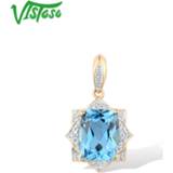 👉 Hanger geel blauw goud vrouwen VISTOSO Gold Pendant For Lady Genuine 14K 585 Yellow Radiant Blue Topaz Sparkling Diamond Delicate Anniversary Fine Jewelry