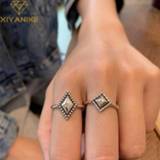 👉 Zilver XIYANIKE 925 Sterling Silver NEW Geometric Diamond Square Rings Retro Distressed Fashion Open Female Handmade Couple Gift Кольцо
