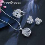 👉 Zirconia zilver vrouwen ThreeGraces New Fashion 925 Silver Jewelry Sets Cubic Knot Earrings Necklace and Ring Set for Women Dancing Party JS124