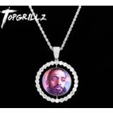 👉 Hanger TOPGRILLZ Custom Made Photo Rotating double-sided Medallions Pendant Necklace With 4mm Tennis Chain Zircon Men's Hip hop Jewelry