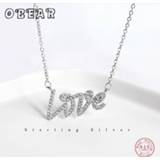👉 Hanger zilver vrouwen OBEAR 100% 925 Sterling Silver Letter LOVE Pendants Cubic Zirconia Necklaces For Women Jewelry Gift