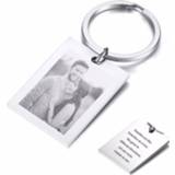 👉 Keychain jongens Photo Engraved Key Chain Personalized Dog Tag Optional Message on Back Groom Husband Boyfriend Gift for Him