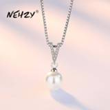 👉 Hanger zilver vrouwen NEHZY 925 sterling silver new ladies fashion jewelry high quality crystal zircon pearl V-shaped pendant necklace length 45CM