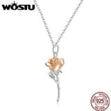 👉 Zilver rose goud vrouwen WOSTU 2020 New 925 Sterling Silver Gold Flowerr Necklace Long Chain For Women Wedding Jewelry Gift CTN190
