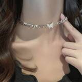 👉 Zilver vrouwen Trendy 925 Sterling Silver Shiny Elegant Butterfly Choker Zircon Necklace Wedding Gift For Women Fine Jewelry NK057
