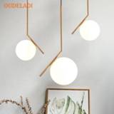 👉 Hanger Modern creative glass ball pendant light fixture Nordic home deco dining room golden E27 LED bulb lamp