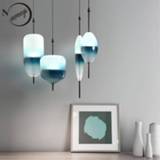 👉 Hanger blauw wit Nordic modern teardrop-shaped blue glass pendant light LED art deco simple white hanging lamp for living room restaurant kitchen