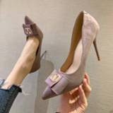 👉 Pencil purper vrouwen 2020 New Summer Fashion Women 10cm High Heels Pumps Metal Pointed Toe Flock Purple Lady Party Valentin Shoes