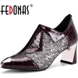 👉 Shoe leather vrouwen FEDONAS Fashion Glitter Genuine Shoes For Women Pointed Toe High Heels Pumps 2020 Autumn Wedding Party Woman