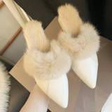 👉 Slippers vrouwen Fashion Pointed Temperament Plush Low-heeled Set Foot Vacation Solid Color Comfortable Casual Women Shoes