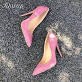 👉 Stiletto roze suede vrouwen Tikicup Women Pink Flock Pumps Sythetic Pointy Toe Stilettos Elegant Ladies Formal Slip On High Heels Fashion Dress Shoes