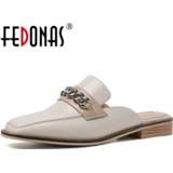 👉 Sandaal leather vrouwen FEDONAS Fashion Concise Genuine Women Mules Square Toe Thick Heels Sandals For Party Working Shoes Woman