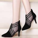 Stiletto vrouwen Fashion Mesh Lace Crossed Stripe Women Ladies Casual Pointed Toe High Stilettos Heels Pumps Feminine Mujer Sandals Shoes rty6
