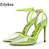 👉 Sandaal donkergroen rood transparent PVC vrouwen Eilyken Green Red Snake Buckles Straps Pumps Sandals Heel Point Toes Womens Party Shoes Nightclub 35-41