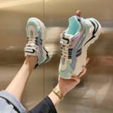 👉 Shoe vrouwen 2020Women's Fashion Vulcanize Shoes Women Breathable Mesh Mixed Colors Lace-Up Chunky Sneakers Size 35-40