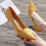 👉 Stiletto geel zwart PU leather vrouwen Cresfimix women fashion sweet yellow heels for party & night club lady black summer office heel shoes a6537