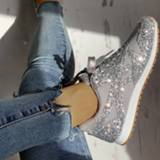 👉 Sneakers vrouwen Women Flat Glitter Casual Bling Vulcanized Shoes Female Mesh Lace Up Platform Comfort Plus Size Fashion Ladies Autumn