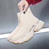 👉 Sock wit vrouwen Women High Top Shoes Chunky Sneakers Slip-on Ladies Platform Casual Woman Boots White 2020 Autumn New