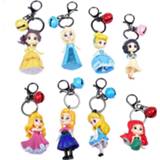 👉 Keychain PVC Disney Princess Frozen Elsa The Little Mermaid Belle 8pcs Action Figure Key Ring Toys Children's Christmas Gifts