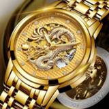 👉 Watch steel goud Dragon Skeleton Automatic Mechanical Watches For Men Wrist Stainless Strap Gold Clock 30m Waterproof Mens