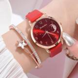 👉 Armband alloy leather vrouwen Casual Ladies Bracelet Watches Fashion Women's Quartz Wristwatch Delicate Moon Dial Strap Gift Watch Montre Femme