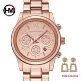 👉 Dress rose goud vrouwen 1 set Classic Women Gold Top Brand Luxury Lady Business Fashion Casual Waterproof Watches Quartz Calendar Wristwatch