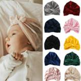 Beanie rubber baby's meisjes Baby Headband Ear Girl Bow Velvet Headbands Toddler Indian Turban Hat Elastic Hair Accessories Bohemia Head Wrap