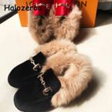 👉 Shoe zwart kinderen baby's meisjes Winter Kids Fur Shoes Baby Girls Buckle Loafers Toddler Brand Velvet Children Princess Flats Black Dress Moccasin