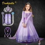 👉 Dress purper meisjes Snow Queen 2 Purple Elsa Christmas Halloween Anna Costume Winter Girls Long Sleeve Embroidered Sequined Dresses for Party