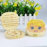 👉 Organizer baby's jongens meisjes Wooden box baby teeth of Spanish English Color boy girl storage milk collect Umbilica save newborn gift