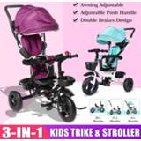 👉 Trolley baby's 3-in-1 Baby Stroller Lightweight Tricycle with Adjustable Push Handle Removable Canopy For Children