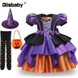 👉 Dress baby's meisjes kinderen Winter 2 - 10 Year Baby Girl Halloween Christmas Priness Kids Cosplay Bat Print Witch Costume Girls Ruffle Party Ball Gown