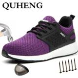 👉 Shoe steel QUHENG Safety Work Shoes For Men Toe Cap Anti-smashing Working Boots New Design Anti-static Mesh Sneakers Free shipping