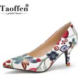 👉 Shoe large vrouwen TAOFFEN Size 33-45 Women'S High Heels Pumps Embroidery Flowers Chinese Style Slip On Pointed Toe Shoes Women