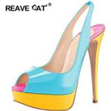 👉 Shoe leather vrouwen REAVE CAT Shoes woman High heels Women's pumps Peep toe Platform Patent Female Big size 35-47 SSpring summer Cool A1793