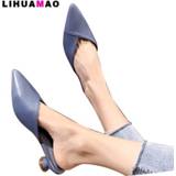 Stiletto vrouwen LIHUAMAO summer women heels mule shoes slingbacks pointed toe sexy ladies slides slip on