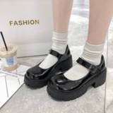👉 Shoe leather vrouwen Rimocy Patent Mary Jane Shoes for Women 2020 Autumn Chunky Platform Ankle Strap Pumps Woman Thick Bottom Lolita