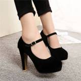 2020 Sexy Mary Janes New women OL high heels Flock Pumps Female Platform Winter Thick with Autumn Round Single Shoes zwart vrouwen Shoe zwart vrouwen 2020 Sexy Mary Janes New Women OL high heels Black Flock Pumps Female Platform Winter Thick with Autumn Round Single Shoes