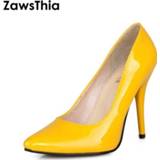 👉 Stiletto geel donkergroen PU leather 46 47 48 vrouwen ZawsThia patent woman thin high heels colorful yellow green office lady pumps women shoes big size