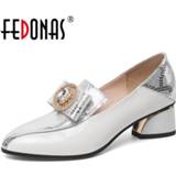 👉 Shoe leather vrouwen FEDONAS New Fashion Women Square Heeled Party Prom Pumps Patent Rhinestone Glitters Shoes Vintage Woman