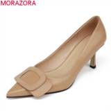 👉 Shoe zwart leather vrouwen MORAZORA Hot sale 2020 fashion women pumps top quality genuine shoes summer shallow office dress black
