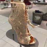 👉 Sandaal goud vrouwen Women Sandals High Heeled Rhinestone Shoes Open Toe Gold Lace Up Gladiator Sandal Party Evening Fashion Pumps Summer Boots