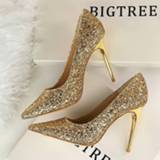 👉 Shoe wit goud vrouwen Women Pumps Extrem Sexy High Heels Shoes Thin Female Wedding Party Gold Sliver White Ladies