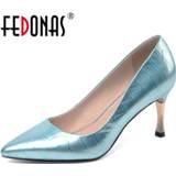 👉 Shoe leather vrouwen FEDONAS High Quality Spring Summer Women Wedding Party Elegant Shoes Genuine Point Toe Heeled New Woman