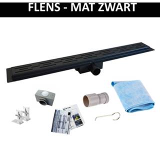 👉 Douchegoot zwart zwarte RVS Boss & Wessing Mat Flens met Uitneembaar Sifon - 20 cm