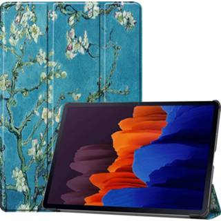 👉 Kunstleer stand flip hoes blauw 3-Vouw sleepcover - Samsung Galaxy Tab S7 Plus Van Gogh Amandelboom 9145425529505