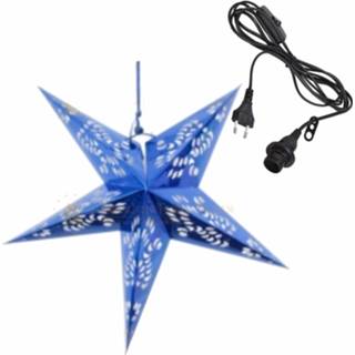 👉 Kerstversiering blauwe zwarte kerststerren 60 cm inclusief lichtkabel