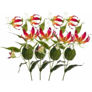 👉 Rood geel 4x Gloriosa/klimlelie kunstbloemen/kunstplanten rood/geel 75 cm