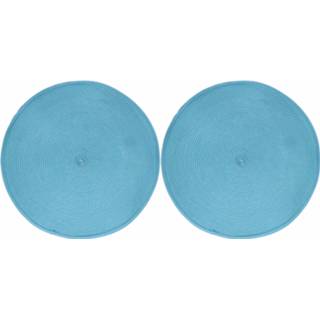 👉 Placemat turkoois 2x Ronde placemats turquoise geweven 38 cm